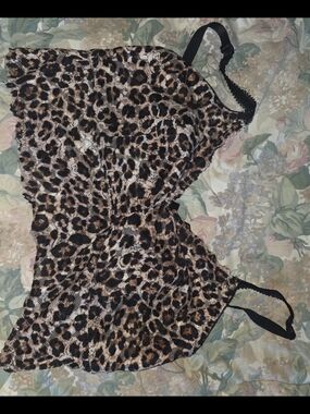 Leopard Lace Chemise in Brown and Black - Sheer Slip with Adjustable Straps